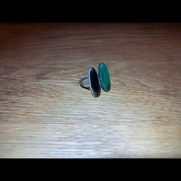 Sterling silver, malachite, obsidian ring - Picture 10 of 11